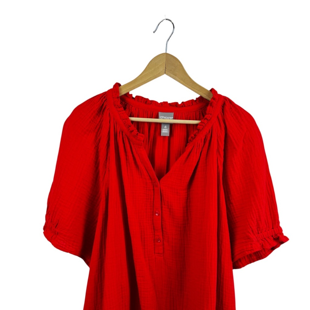 Chico's Tiered Gauze Midi Dress in Hot Red Sz 4 - Picture 4 of 9